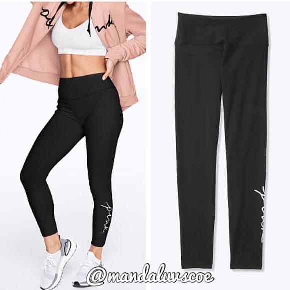 💕VS PINK BLACK & WHITE SCRIPT LOGO COTTON LEGGING - Picture 2 of 7